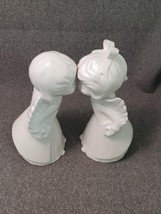 Ceramic Kissing Angel Figurines 8&quot; Boy &amp;  Girl White Glazed - £15.68 GBP
