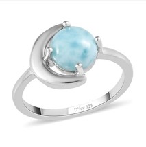 Natural Larimar Engagement Ring, 14K White Gold Plated Moon Shape Promise Ring - $59.40