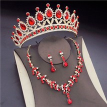 Baroque Crystal Bridal Jewelry Sets for Women Pink Tiaras Necklaces Earrings Set - £33.91 GBP