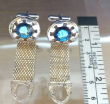 Vintage Men&#39;s Jewelry Cufflinks and Tie Tack Set Gold-tone w Royal Blue ... - $750.65 MXN