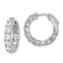 Sterling Shimmer Silver  20 Stone 3.75mm CZ In and Out Round Hinged Hoop Earring - £85.11 GBP