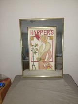 Vintage Harper&#39;s Bazaar Magazine Needlepoint Framed Picture Mirror 19&quot;x26&quot; - $175.00