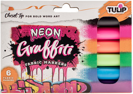 Tulip Graffiti Fabric Markers 6/Pkg-Neon - Chisel Tip - £10.89 GBP