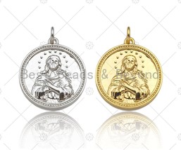 Dianty Embossment Virgin Mary On Round Coin Shape Pendant/Charm,Dainty - £2.33 GBP