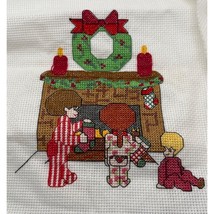 Vintage Christmas Cross Stitch Hanging the Stockings Wreath Fireplace Complete - £17.33 GBP