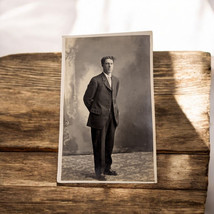 Studio Portrait Young Man Standing Suit Tie Kruxo Divided Back RPPC 1900... - $19.78