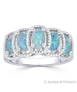 Oval Cut Lab-Created Opal 5-Stone .925 Sterling Silver Right-Hand Cathed... - $860.28 MXN+