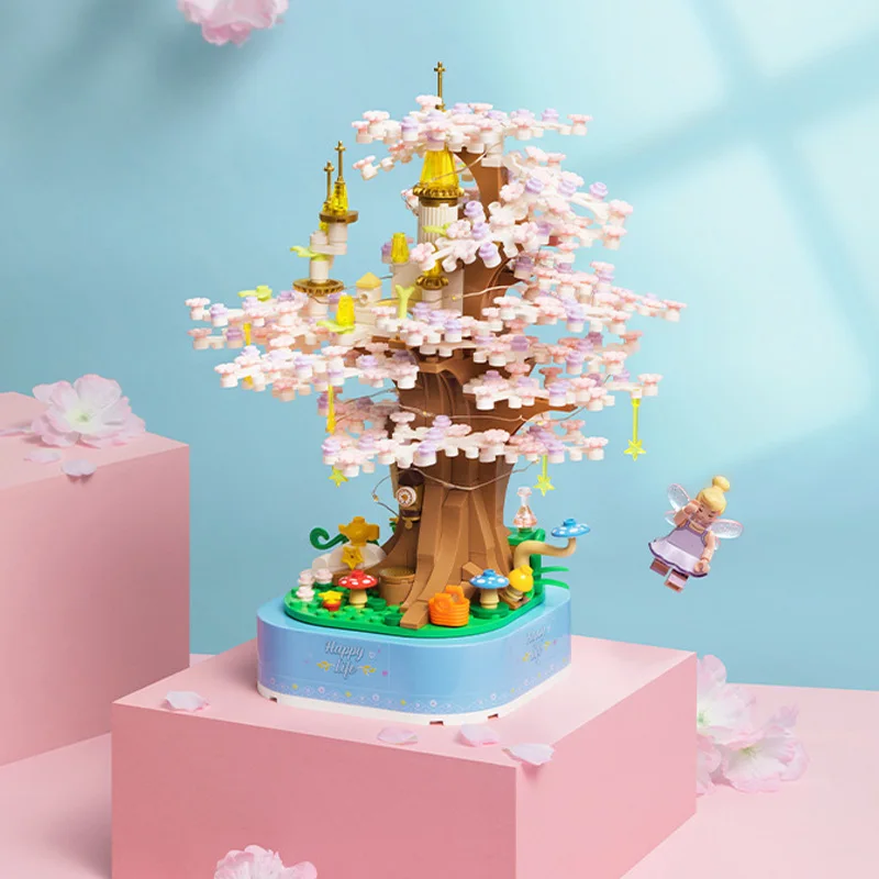 Mini Cherry Blossom Bricks Bonsai Model with Lighting, Creative DIY Mini - £80.79 GBP