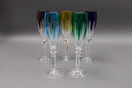 Faberge Crystal Lausanne Multicolored Champagne Flute Glasses Set Of 5 - £399.66 GBP