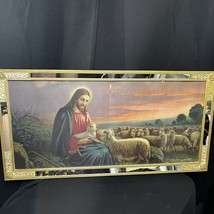 Gold Mirror Gesco Picture Frame Jesus Lamb Religious Print Antique Art Nouveau - £93.90 GBP