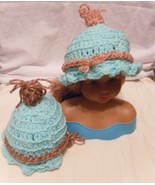 INFANT BABY Preemie to Newborn Seafoam Aqua w/trim Hats Ruffled Puff Top... - $308.86 MXN