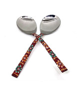 Serving spoon utensils Set Of 2 Copper-steel Hand Painted Mina Work Dinn... - $39.06 CAD