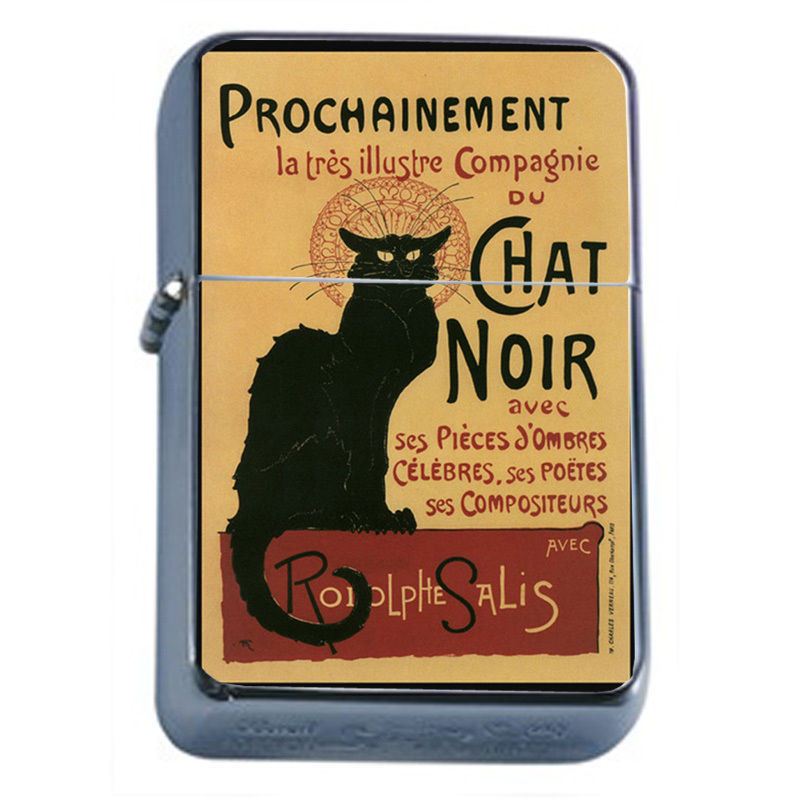 Windproof Refillable Oil Lighter Vintage Poster D51 Black Cat Chat Noir - £11.83 GBP