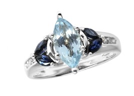14K White Gold Genuine Blue Topaz Created Sapphire Ring - £236.49 GBP