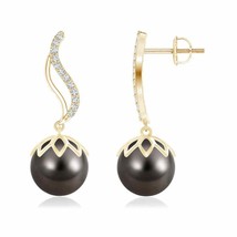 ANGARA Tahitian Pearl Drop Earrings with Diamond in 14K Gold (AAA, 10MM) - £1,276.60 GBP