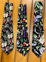 Vintage 90&#39;s Lot 3 Men&#39;s Silk Nicole Miller Novelty Neck Tie Cocktail Time - $23.36