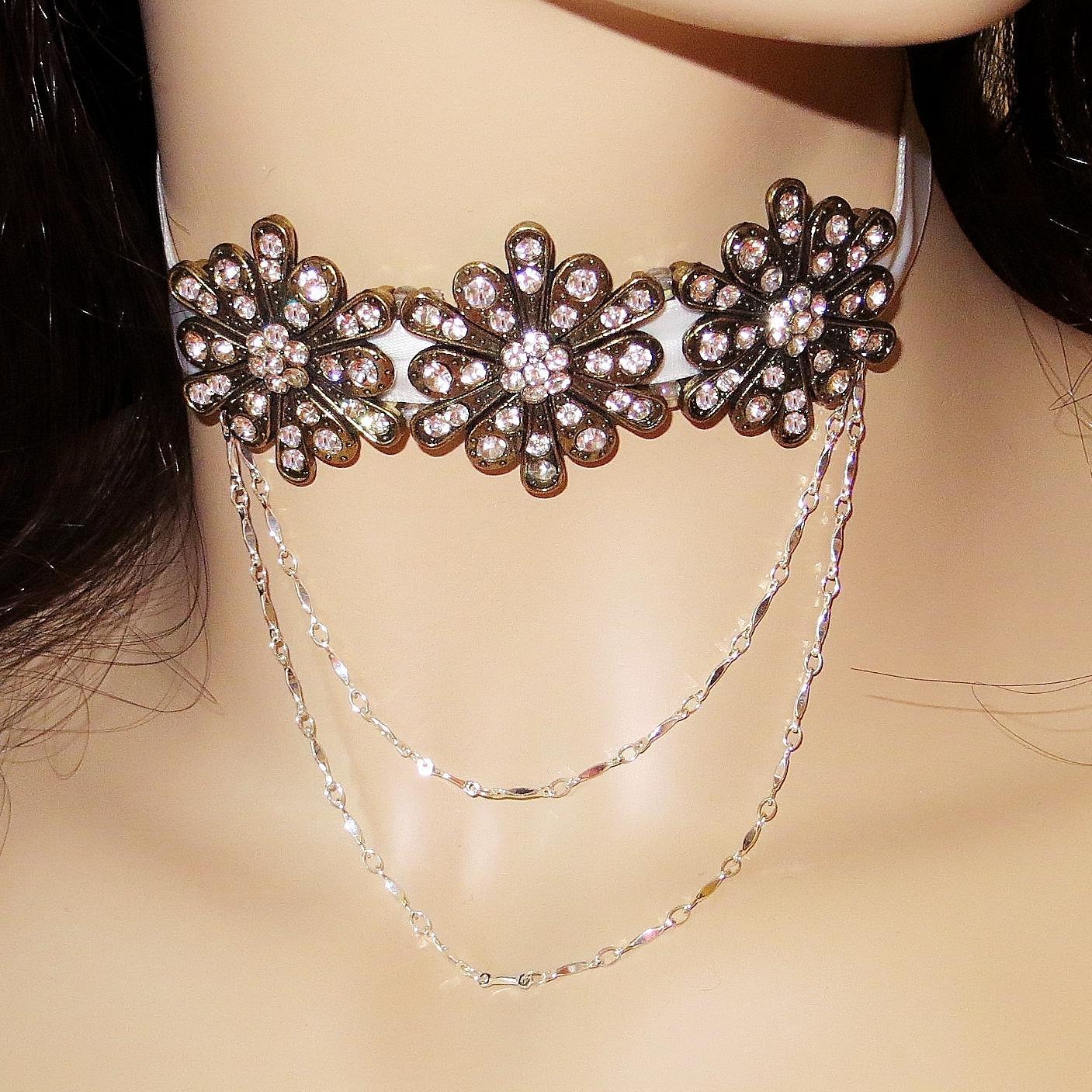 Brasstone Starburst Elements Ribbon Choker Necklace Under The Hoode - $41.50