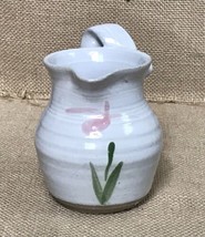 Vintage Art Pottery Off White Pink Flower Creamer w Unique Loops Handle ... - $21.78