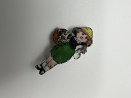 Antique Hand Made Painted Enamel German Flower Girl Pin Brooch 3.1cm BB15 - £30.99 GBP