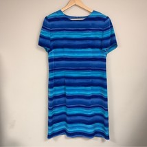 Vintage Blue Ocean Stripes Dress Women’s 14 Short Sleeve Resortwear John... - £25.23 GBP