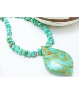 Kingman American Southwest Turquoise Pendant Beaded Sterling Necklace Blue-Green - $125.00
