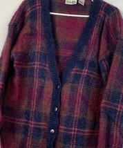 Vintage Mohair Cardigan Sweater Paul Harris Design Plaid Button Up Large 90s - £47.18 GBP