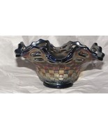 Fenton Carnival Glass Blue Ruffled Basketweave Open Edge Amethyst Bowl R... - £33.63 GBP