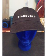 Starbucks Employee Worker Uniform Strapback Black White Script hat cap - $169.16 MXN