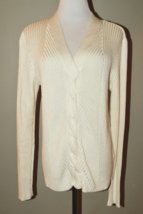 Lauren Ralph Lauren Sz L V-Neck Sweater Pale Cream Cable Knit Long Sleev... - $29.69