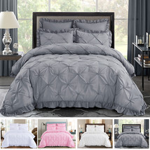 HIG 5 Piece Comforter Set Pinch Pleat Scallop Fringe Classic Bedding Collection - £38.92 GBP+