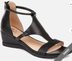 Journee Collection Women&#39;s Trayle Wedge Zip Back Sandals - Black, US 7.5 M NEW - £24.08 GBP