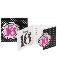 8 Super Stylish Sweet 16 Pink Black Zebra Polka Dot Birthday Party Invitations - £4.73 GBP