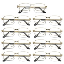 9 Pair Mens Square Metal Frame Golden Reading Glasses Classic Readers Ey... - $17.49