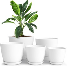 Utopia Home - Plant Pots With Drainage - 7/6.6/6/5.3/4.8 Inches Home, White - $556.04 MXN