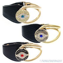 Evil Eye Turkish Nazar Greek Hamsa Kabbalah Charm Leather Cuff Bangle Bracelet - £19.97 GBP