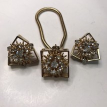 Vintage Hobe Rhinestone Snowflake Bracelet and Earrings Art Deco Geometric - £73.72 GBP