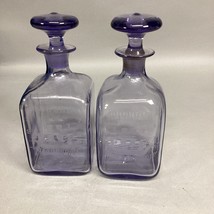 Set Of 2 Purple Lavender Glass Ship Decanters Apothecary Jars W/ Stoppers - $19.79