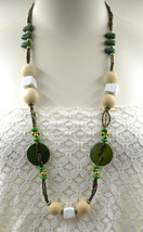 Charming new green ivory white gold wood beads necklace handmade - £7,865.50 GBP