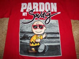 Peanuts Charlie Brown &quot;Pardon My Swag&quot; Funny Humor Red Graphic T Shirt - S - $19.64