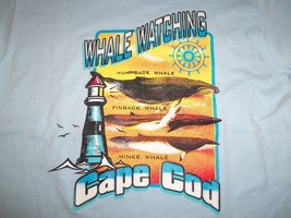Vtg Whale Watching Cape Cod, Massachusetts Ocean Blue Graphic 50/50 T Shirt - S - £17.60 GBP
