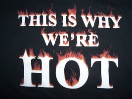 Delay Track &quot;This is Why We&#39;re Hot&quot; Flame Black 50/50 Graphic Print T Sh... - £15.44 GBP