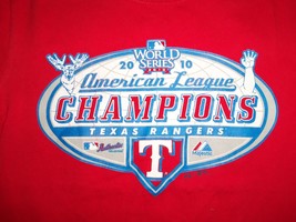 MLB 2010 Texas Rangers Baseball Team AL Champs Red Graphic Print T Shirt S - $18.60