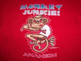 MLB Anaheim Angels Baseball Rally Monkey "Monkey Junkie" Red Graphic T Shirt - L - $18.26