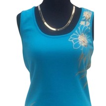 Cache Azul Blue Stretch Sequin Bead Metallic Teez Tee Top New Embellishe... - $34.95