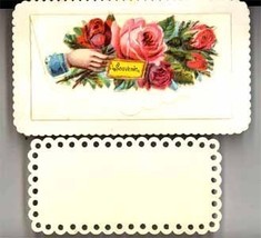 Victorian sample calling card Kelsey Press Meriden CT lacy roses hand - $14.00