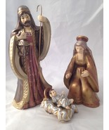Holiday Time Holy Family Nativity Set Mary Joseph Jesus Manger 4 Pc Meta... - £15.12 GBP
