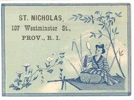 St Nicholas Providence Rhode Island Victorian trade card oriental blue ephemera - £11.28 GBP