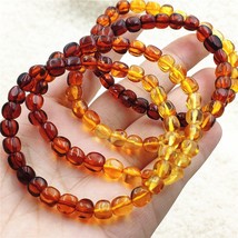 Natural Rainbow Red Amber Beads Yellow Amber Bracelet Women 7mm Healing Stretch  - £28.33 GBP