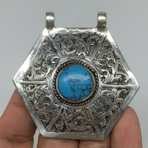 1pc, 2.4&quot;x2.4&quot;x0.4&quot;, Turkmen Pendant Blue Turquoise Inlay Hexagonal Shape,TN560 - £9.59 GBP