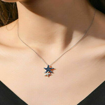 1Ct Simulated Diamond 14K White Gold Plated Silver Starfish Pendant Necklace 1&quot; - £67.10 GBP
